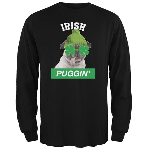 St. Patrick's Day - Irish Puggin' Black Adult Long Sleeve T-Shirt