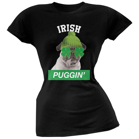 St. Patrick's Day - Irish Puggin' Black Juniors Soft T-Shirt