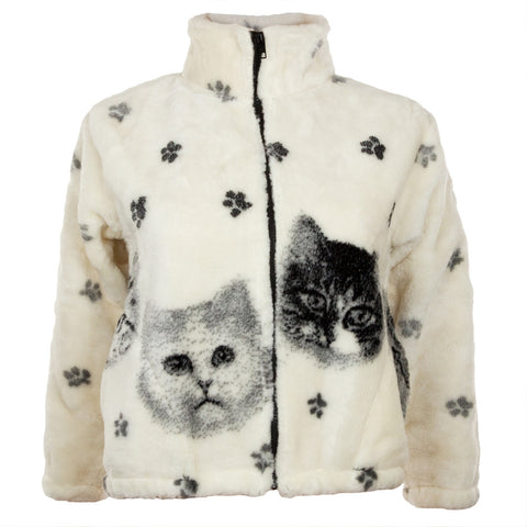 Kittens and Paw Prints Full Zip Sherpa Fleece Fitted Kids Jacket