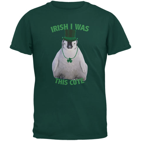 St. Patrick's Day - Irish I Was This Cute Penguin Forest Green Adult T-Shirt