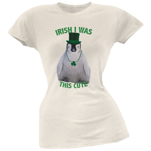 St. Patrick's Day - Irish I Was This Cute Penguin Cream Juniors Soft T-Shirt
