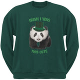 St. Patrick's Day - Irish I Was This Cute Panda Forest Green Adult Sweatshirt