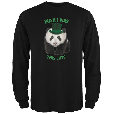 St. Patricks Day - Irish I Was This Cute Panda Black Adult Long Sleeve T-Shirt