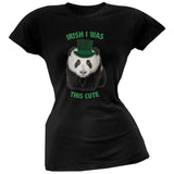 St. Patricks Day - Irish I Was This Cute Panda Black Juniors Soft T-Shirt