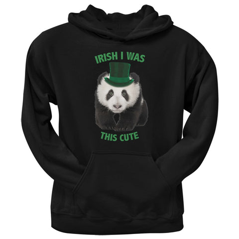St. Patricks Day - Irish I Was This Cute Panda Black Adult Hoodie