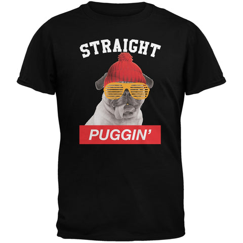 Straight Puggin' Black Adult T-Shirt