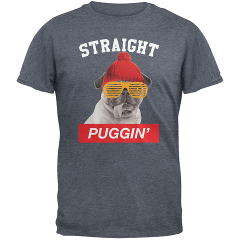 Straight Puggin' Dark Heather Grey Adult T-Shirt