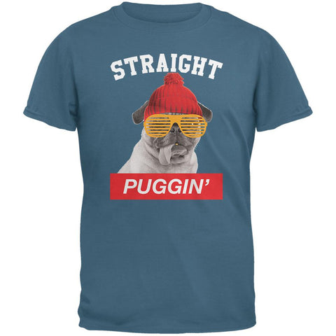 Straight Puggin' Indigo Adult Blue T-Shirt
