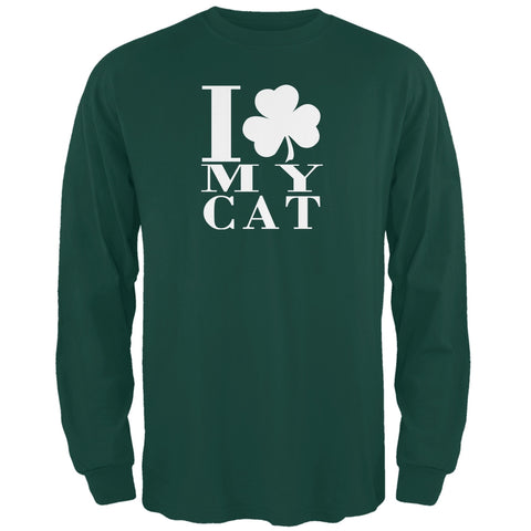 St Patricks Shamrock Love My Cat Dark Green Adult Long Sleeve T-Shirt