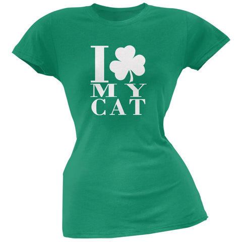 St Patricks Day Shamrock Love My Cat Kelly Green Juniors Soft T-Shirt