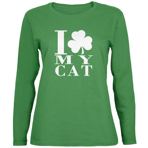 St Patricks Day Shamrock Love My Cat Ladies Long Sleeve T-Shirt