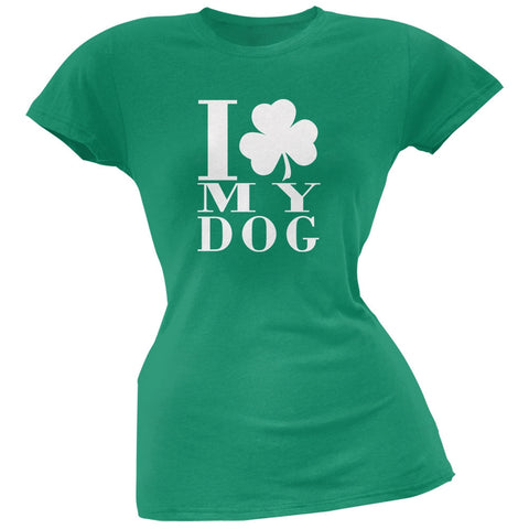 St Patricks Day Shamrock Love My Dog Kelly Green Juniors Soft T-Shirt