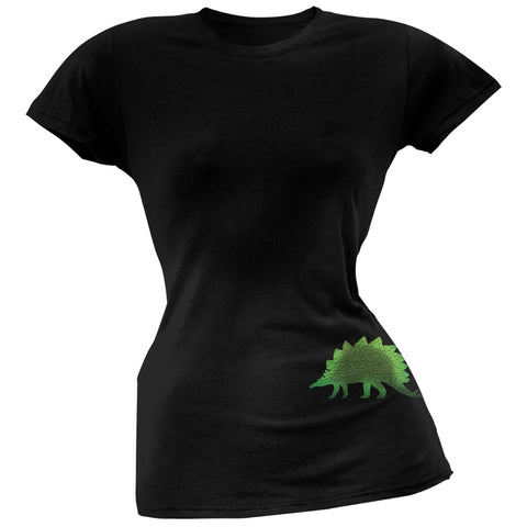 Stegosaurus Dinosaur Distressed Black Juniors Soft T-Shirt