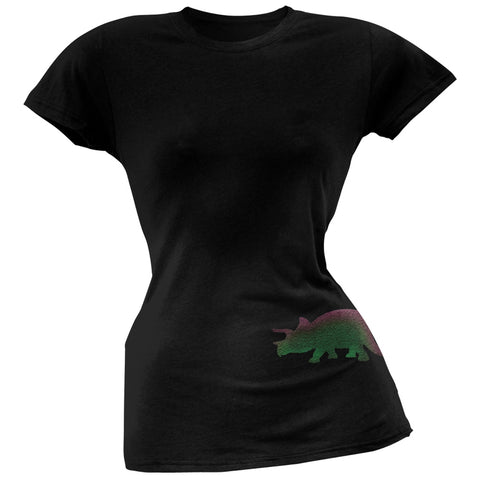 Triceratops Dinosaur Distressed Black Juniors Soft T-Shirt