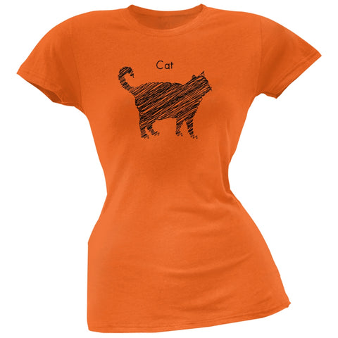Cat Scribble Drawing Orange Juniors Soft T-Shirt