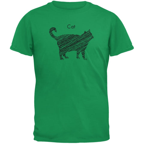 Cat Scribble Drawing Irish Green Adult T-Shirt