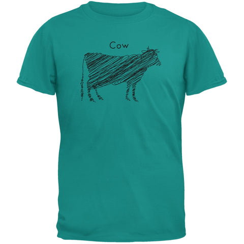 Cow Scribble Drawing Jade Green Adult T-Shirt