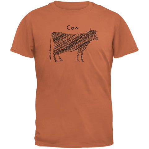 Cow Scribble Drawing Texas Orange Adult T-Shirt