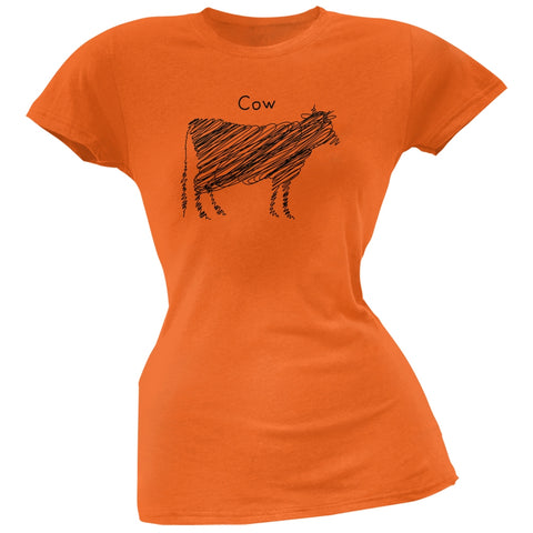 Cow Scribble Drawing Orange Juniors Soft T-Shirt