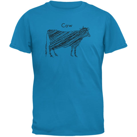 Cow Scribble Drawing Sapphire Blue Adult T-Shirt