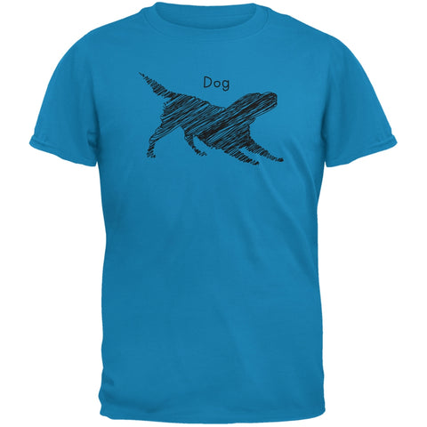 Dog Scribble Drawing Sapphire Blue Adult T-Shirt