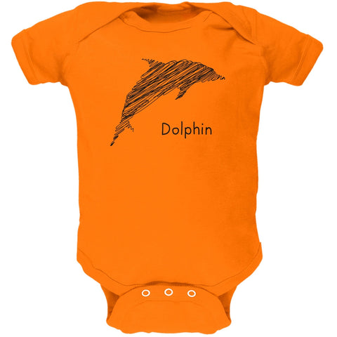 Dolphin Scribble Drawing Orange Soft Baby One Piece