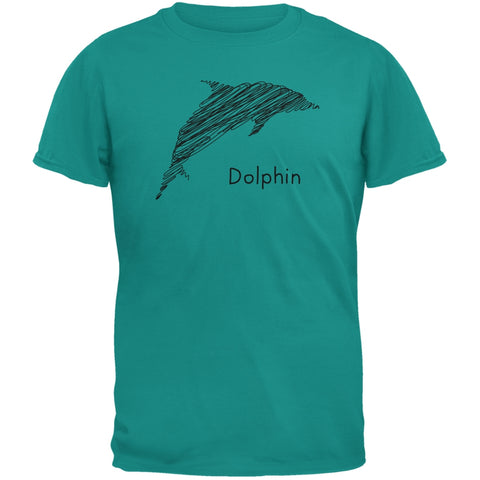 Dolphin Scribble Drawing Jade Green Adult T-Shirt