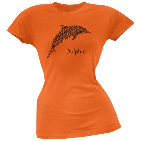 Dolphin Scribble Drawing Orange Juniors Soft T-Shirt