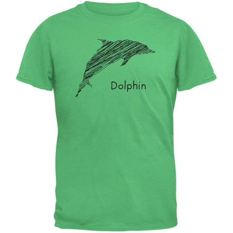 Dolphin Scribble Drawing Irish Green Adult T-Shirt