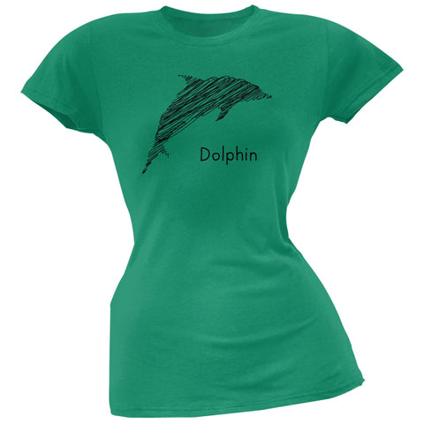 Dolphin Scribble Drawing Kelly Green Juniors Soft T-Shirt
