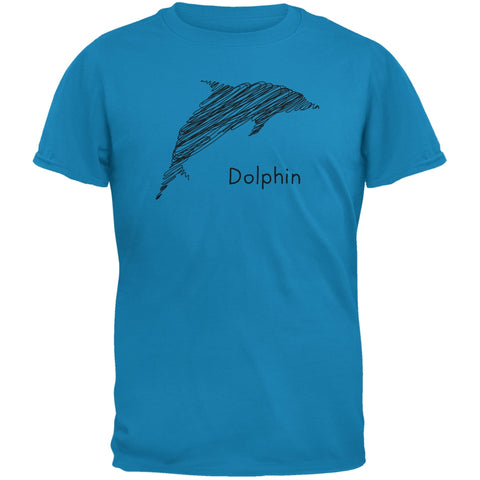 Dolphin Scribble Drawing Sapphire Blue Adult T-Shirt