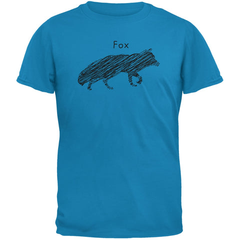 Fox Scribble Drawing Sapphire Blue Adult T-Shirt