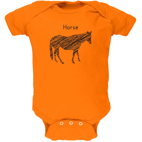 Horse Scribble Drawing Orange Soft Baby One Piece