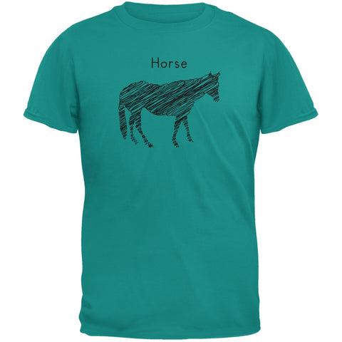 Horse Scribble Drawing Jade Green Adult T-Shirt