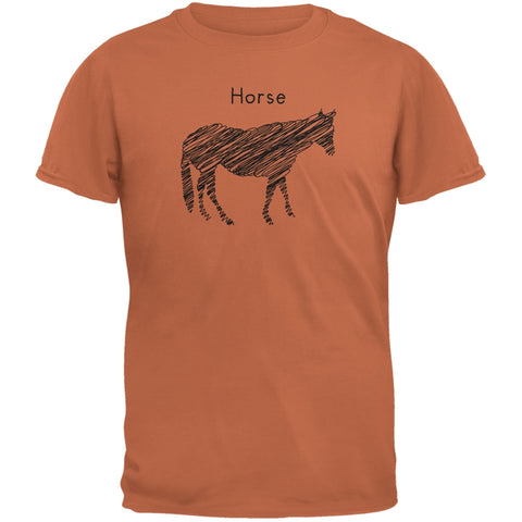 Horse Scribble Drawing Texas Orange Adult T-Shirt