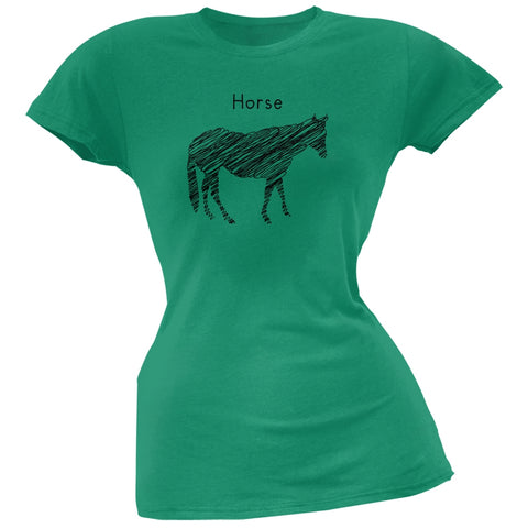 Horse Scribble Drawing Kelly Green Juniors Soft T-Shirt