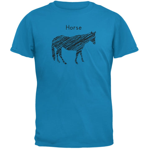 Horse Scribble Drawing Sapphire Blue Adult T-Shirt