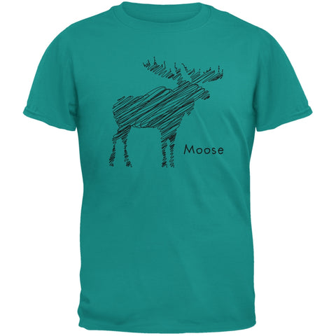 Moose Scribble Drawing Jade Green Adult T-Shirt