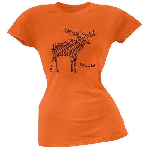 Moose Scribble Drawing Orange Juniors Soft T-Shirt