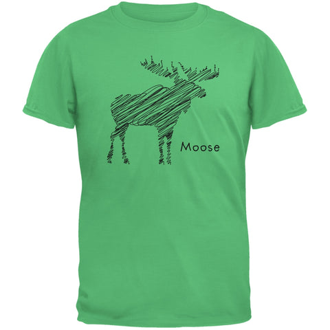 Moose Scribble Drawing Irish Green Adult T-Shirt