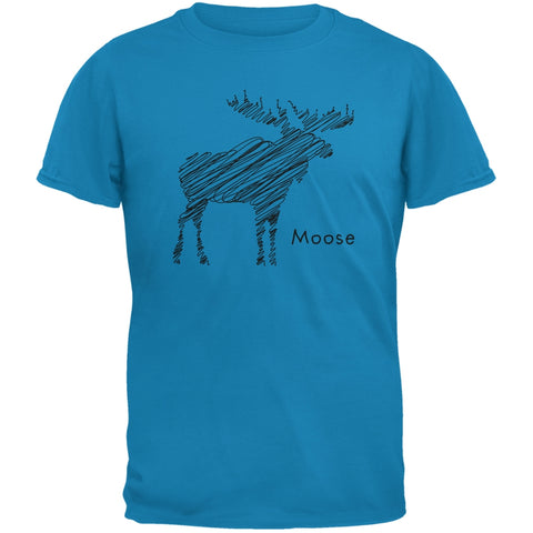 Moose Scribble Drawing Sapphire Blue Adult T-Shirt