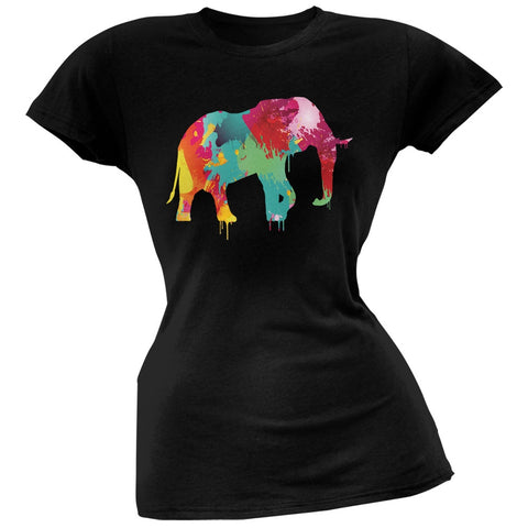 Splatter Elephant Black Soft Juniors T-Shirt
