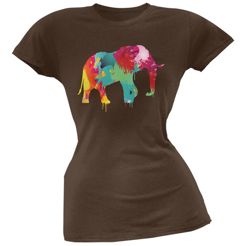 Splatter Elephant Brown Soft Juniors T-Shirt