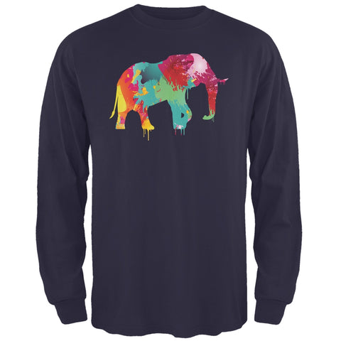 Splatter Elephant Navy Adult Long Sleeve T-Shirt