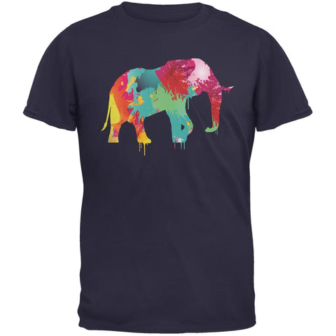 Splatter Elephant Navy Adult T-Shirt