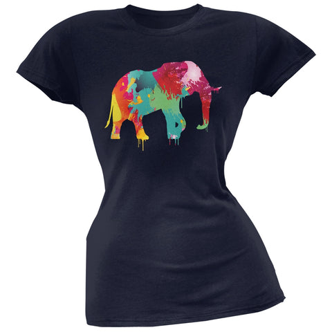 Splatter Elephant Navy Soft Juniors T-Shirt