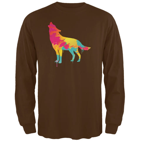 Splatter Wolf Brown Adult Long Sleeve T-Shirt