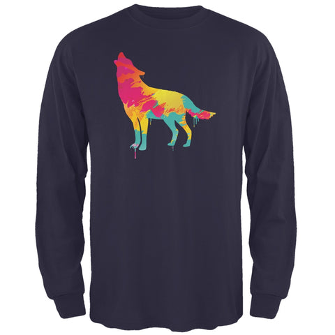 Splatter Wolf Navy Adult Long Sleeve T-Shirt