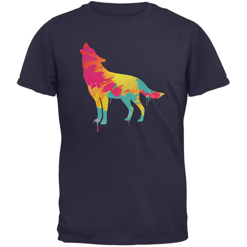 Splatter Wolf Navy Adult T-Shirt