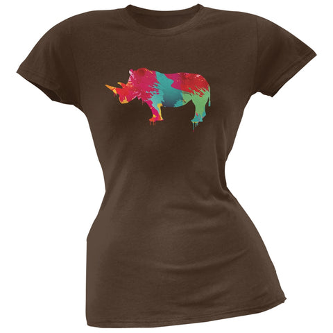 Splatter Rhino Brown Soft Juniors T-Shirt